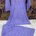 Lavendar Lucknow Chikan Handicraft Mul Cotton Kurti & Gharara Set