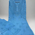 Blue Premium Rayon Lucknow Chikankari Kurti Palazzo Dyed Set with Mukesh Work