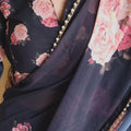 Wine Floral Summer Classy Georgette Printed Saree with Pearl Lace Border