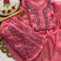 Dusty Pink Lucknow Chikankari Mirror Work 3-Piece Sharara Set