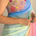 Blue Pink Party Wear Fancy Dual Shaded Georgette Saree