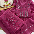 Rani Pink Lucknow Chikankari Mirror Work 3-Piece Sharara Set