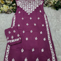 Wine Lucknow Chikankari Strappy Kurti and Pant Co-ord Set (Limited Stock)
