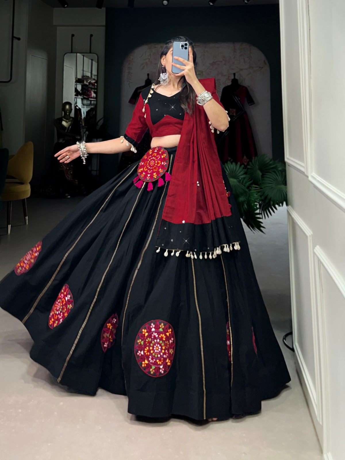 Best-Selling Black Cotton Navratri Garba Chaniya Choli with Gamthi Work (Limited Stock)