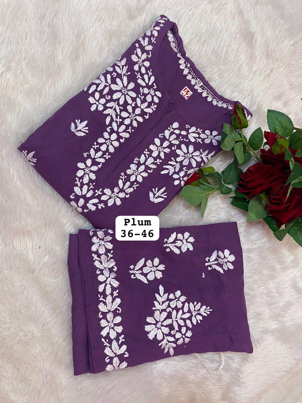 Unique Plum Summer Special Premium Modal Lucknow Chikankari Handwork Kurta Palazzo Set