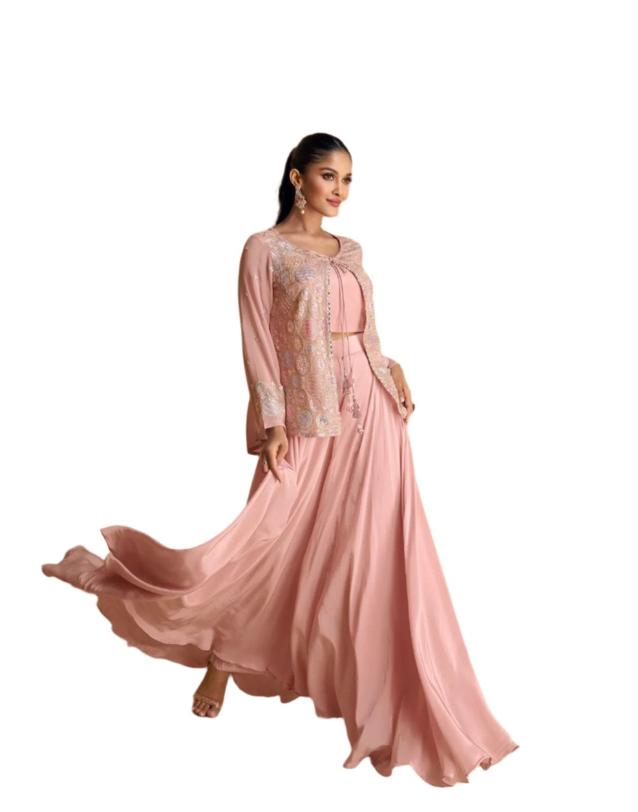 Pink Georgette Embroidery Work 3-Piece Indo Western Salwar Suit