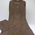Brown Premium Rayon Lucknow Chikankari Kurti Palazzo Dyed Set with Mukesh Work