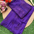 Purple PLUS SIZE PREMIUM Lucknow Chikankari Handcrafted Rayon Kurti & Palazzo Set
