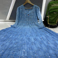 Blue 56 Kali Dye Mirror Lucknowi Chikankari Anarkali Kurta Up to 4XL