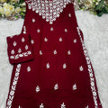 Maroon Lucknow Chikankari Strappy Kurti and Pant Co-ord Set (Limited Stock)
