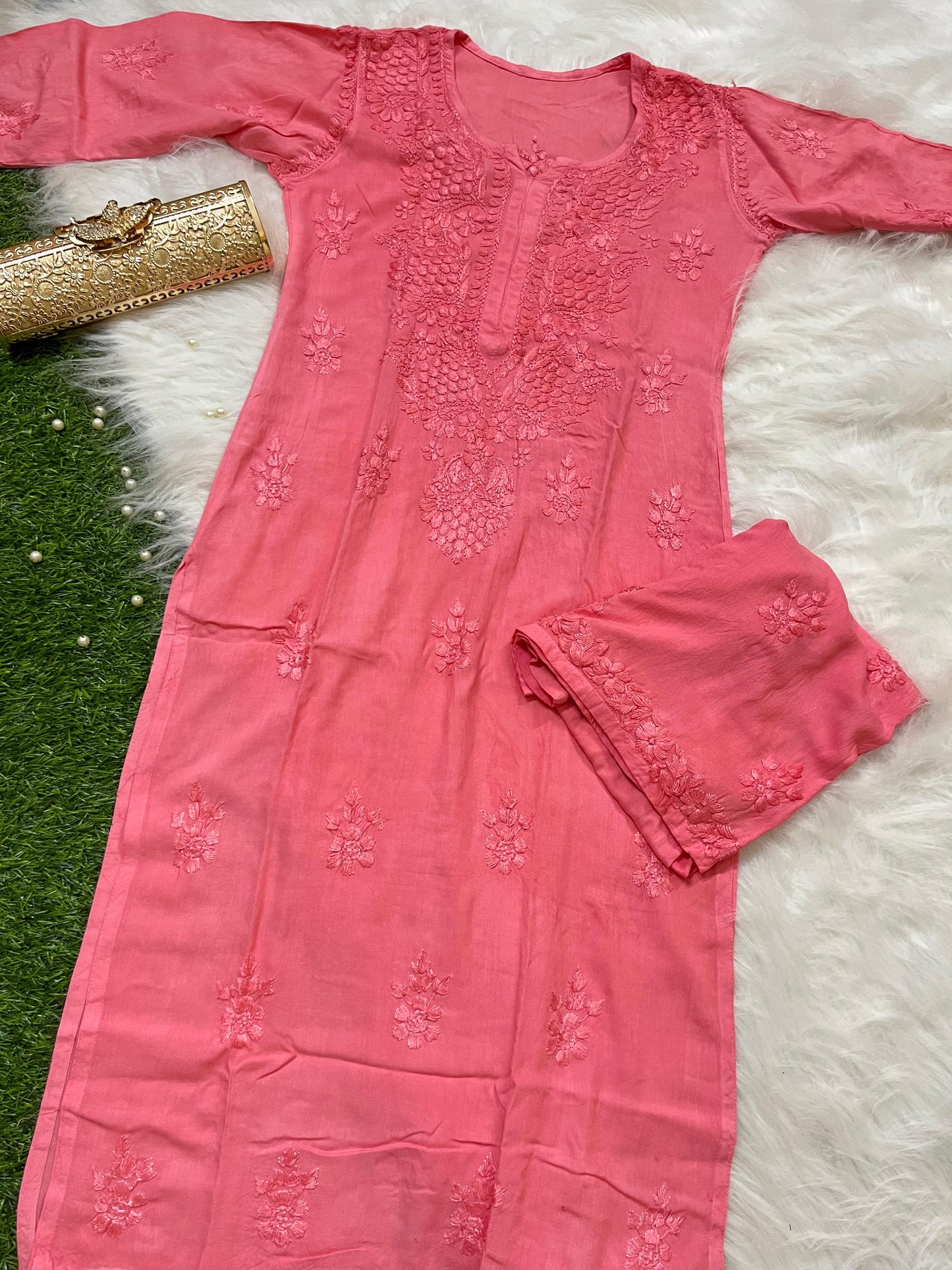 Peach Premium Lucknow Chikankari handwork Modal Palazzo Set