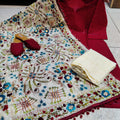 Maroon White 4-Piece Punjabi Kurta Salwar Set with Phulkari Mirror Work Dupatta and Jutti