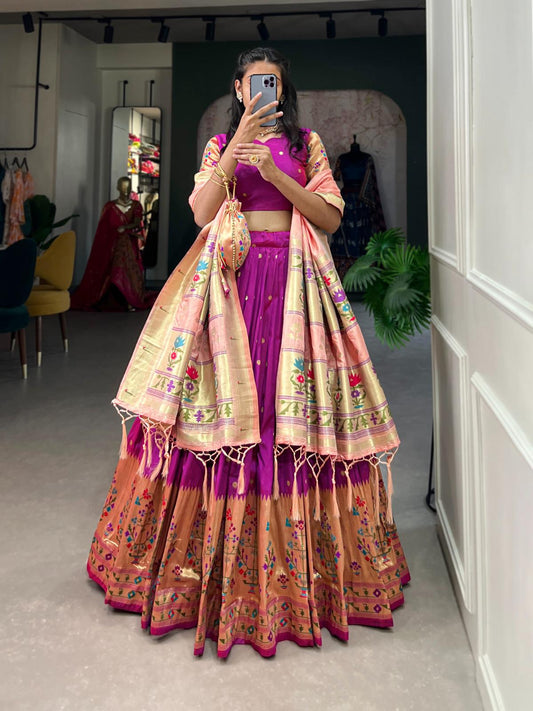 Purple Jacquard Silk Paithani Lehenga Choli – Embodying the Essence of Tradition