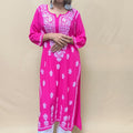 Pink Premium Lucknow Chikankari Rayon Kurti with Cotton Palazzo