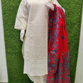 Design 5 - Chikankari Kurti with Chikan Afghani and Handworked Super Champ Raw Silk Handcrafted Dupatta