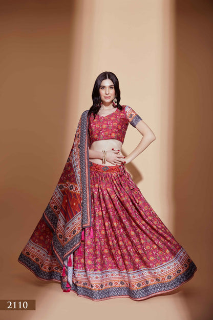 Red Navratri Garba Chinon Crochet Choli Set with Printed Dupatta