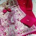 Red Pink 4-Piece Punjabi Kurta Salwar Set with Phulkari Mirror Work Dupatta and Jutti