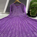 Purple 56 Kali Dye Mirror Lucknowi Chikankari Anarkali Kurta Up to 4XL