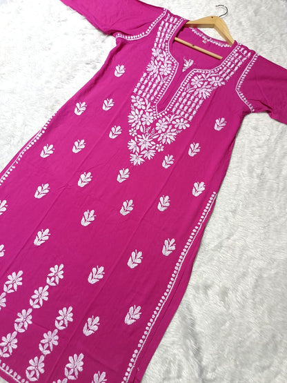 Pink Premium Lucknow Chikankari Rayon Kurti with Cotton Palazzo