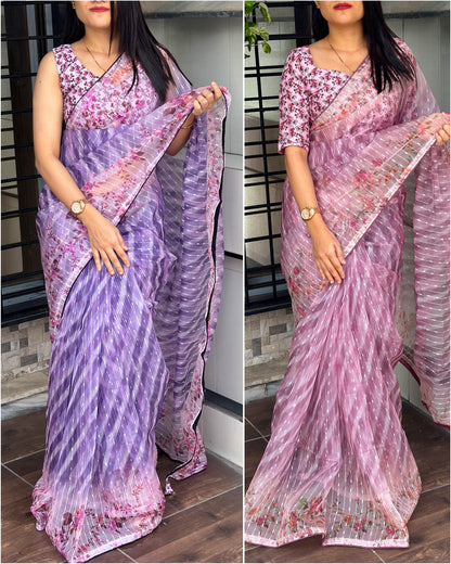 Lavender Monsoon Delight Lightweight Organza Saree