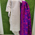 Design 3 - Chikankari Kurti with Chikan Afghani and Handworked Super Champ Raw Silk Handcrafted Dupatta