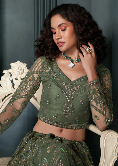 Green Bridal, Mehendi Lehenga Choli Set Limited Stock