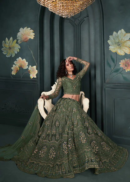 Green Bridal, Mehendi Lehenga Choli Set Limited Stock