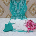 Aqua Green Lucknawi Chikankari Georgette Full Jaal Sharara 4 Pc Set