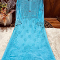 Aqua Blue Exquisite 3D Handwork Modal Lucknow Chikankari Kurta Set