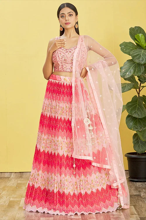 Baby Pink Chinon Wedding Guest Party Wear Lehenga Choli