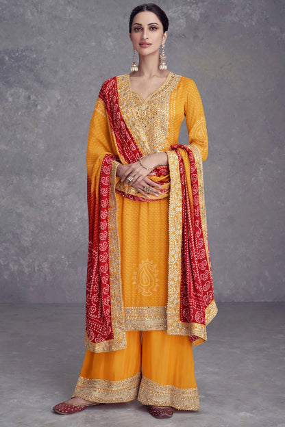 Orange Chinon Crepe Premium Bandhani Print Pakistani Suit