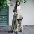 Beige Embroidered Star Georgette Farshi Salwar Suit | Ready to Wear
