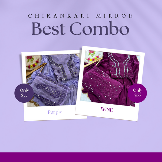 Best Value Combo Chikankari Elegance Ombré Mirror Set ( Purple / Wine )