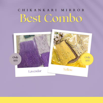 Best Value Combo Chikankari Elegance Ombré Mirror Set ( Lavendar / Yellow )