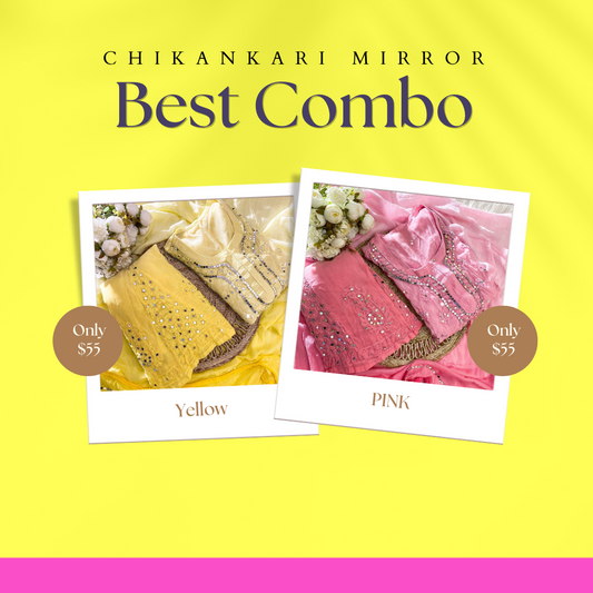 Best Value Combo Chikankari Elegance Ombré Mirror Set ( Yellow / Pink)