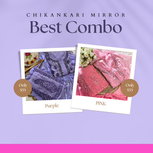 Best Value Combo Chikankari Elegance Ombré Mirror Set ( Purple / Pink)