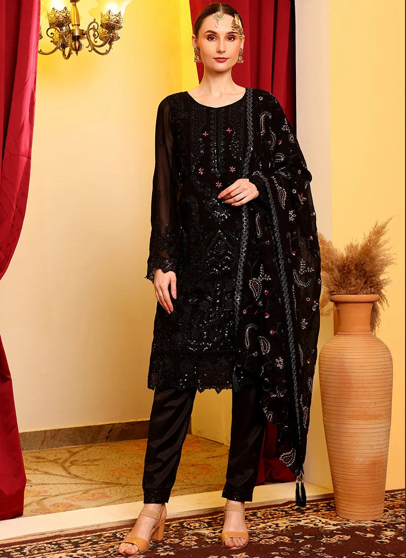 Black Pakistani Salwar Suit with Sequins & Zari Work