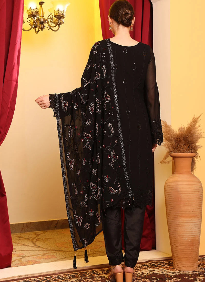 Black Pakistani Salwar Suit with Sequins & Zari Work