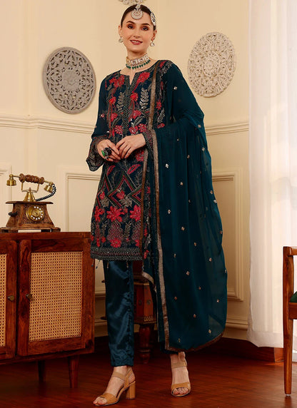 Peacock Blue Pakistani Salwar Suit with Sequins & Zari Work