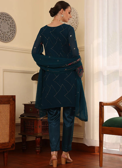 Peacock Blue Pakistani Salwar Suit with Sequins & Zari Work