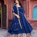 Blue Exquisite Faux Georgette Gown with Thread & Sequin Work, Pant & Dupatta Set