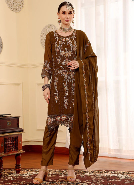 Brown Pakistani Salwar Suit with Embroidery & Stone Work