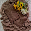 Brown Handcrafted Tone-on-Tone Lucknowi Chikankari Chanderi Silk Set