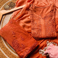 Burnt Orange Color Authentic Handcrafted Lucknowi Chikankari Rayon Kurti & Palazzo Set
