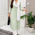 Pastel Green and White Ethereal Dyeable Chikankari Kurta Set (New)