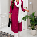 Deep Pink and White Ethereal Dyeable Chikankari Kurta Set (New)