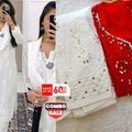 Set of 2 Combo Red Chikankari Mirror Set & White Chikankari Modal 3 Pc Set
