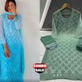 Set of 2 Combo Price Chikankari Elegance Ombré Mirror Jaal Set (Aqua Blue / Bottle Green)