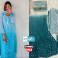 Set of 2 Combo Chikankari Elegance Ombré Mirror Set ( Ombre Green / Aqua Blue)