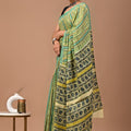 Green Best Seller Ajrakh Cotton Mul Handblock Print Saree with Ready-to-Wear Blouse Set